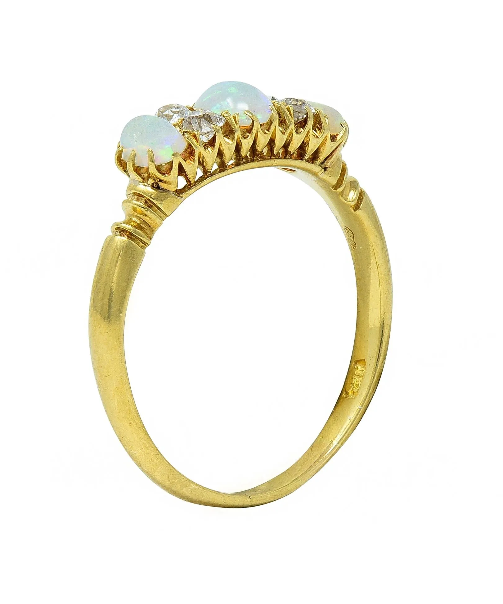 Victorian Opal Diamond 18 Karat Yellow Gold Antique Gemstone Band Ring