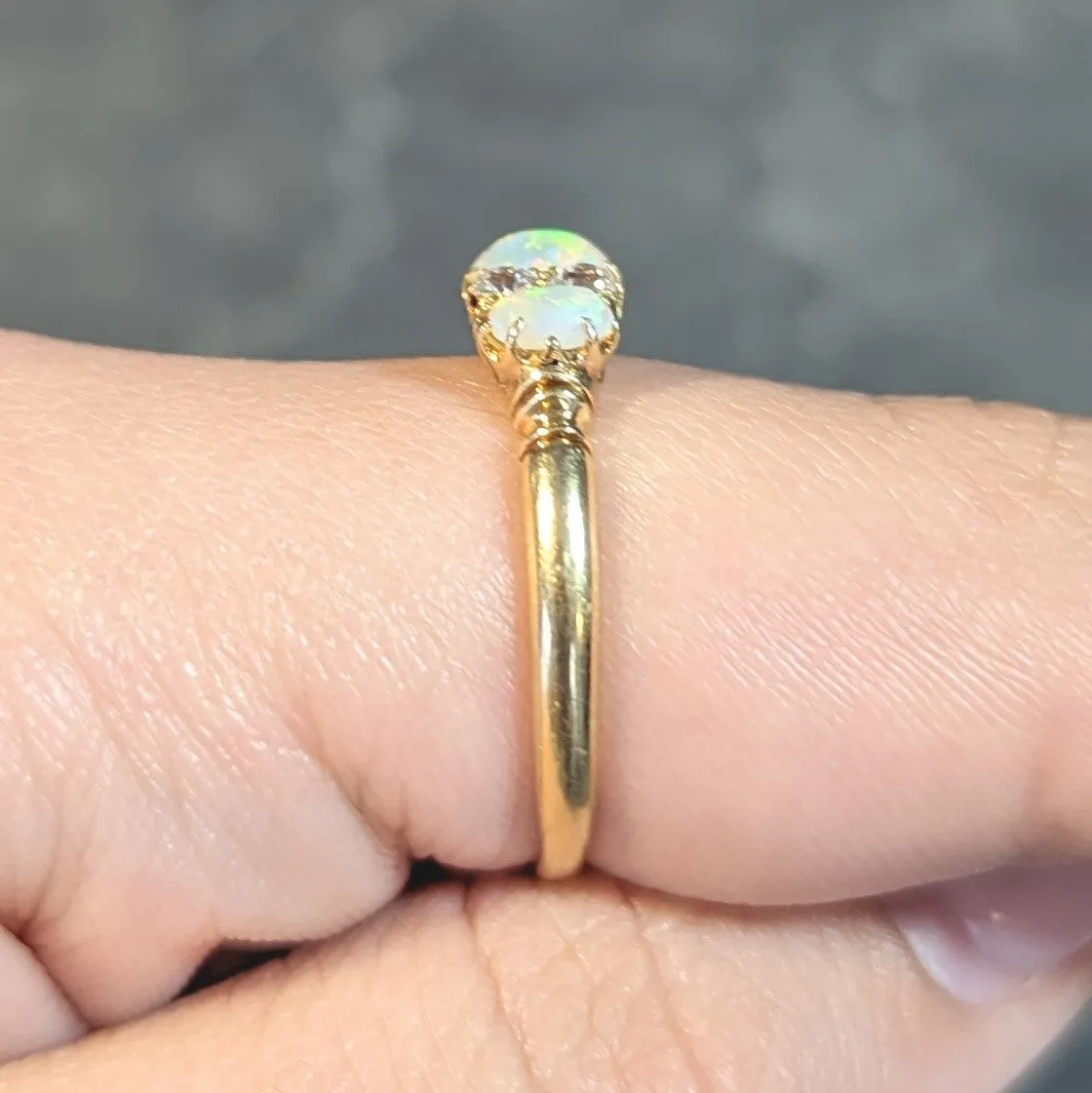 Victorian Opal Diamond 18 Karat Yellow Gold Antique Gemstone Band Ring