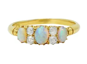 Victorian Opal Diamond 18 Karat Yellow Gold Antique Gemstone Band Ring