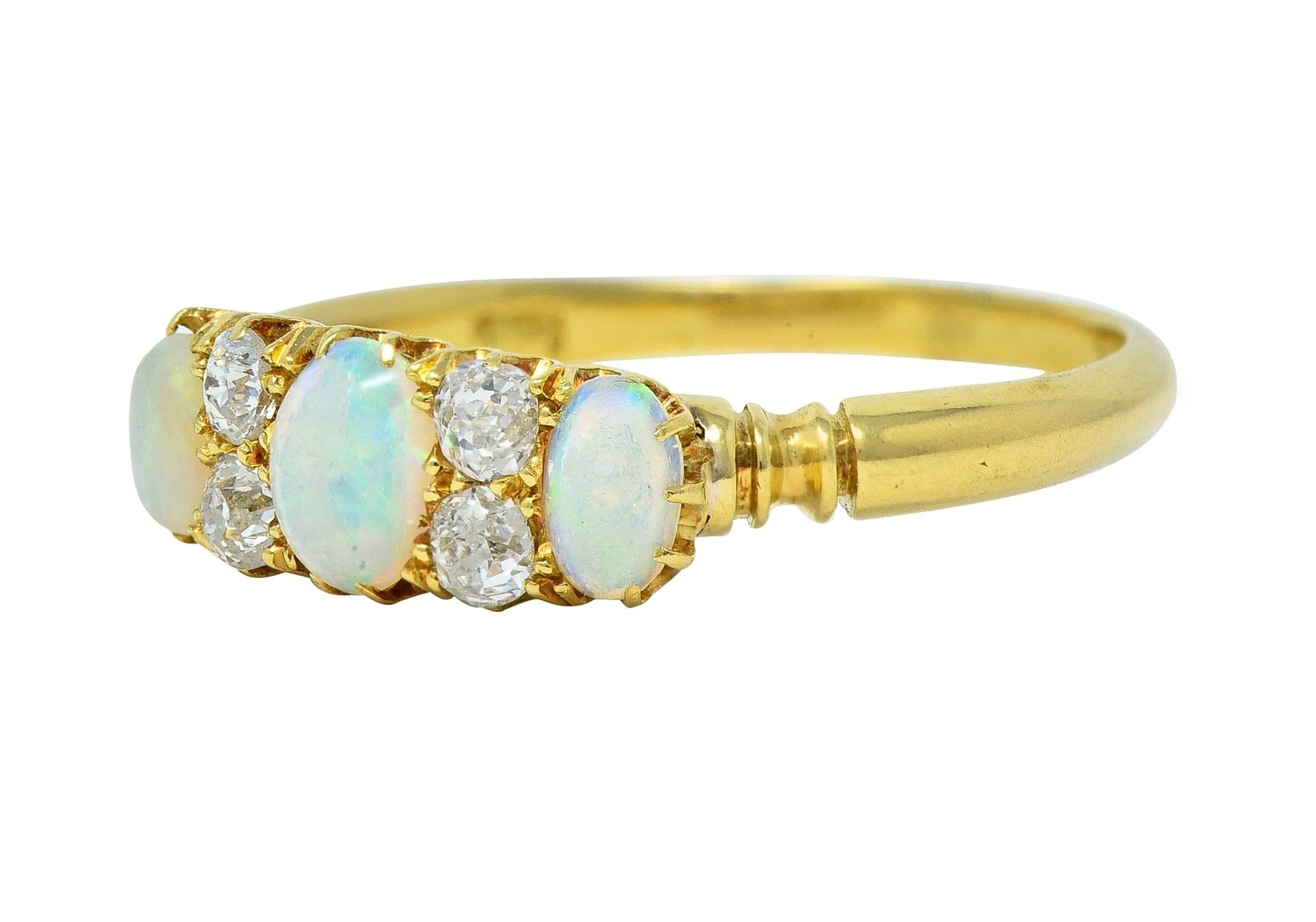 Victorian Opal Diamond 18 Karat Yellow Gold Antique Gemstone Band Ring