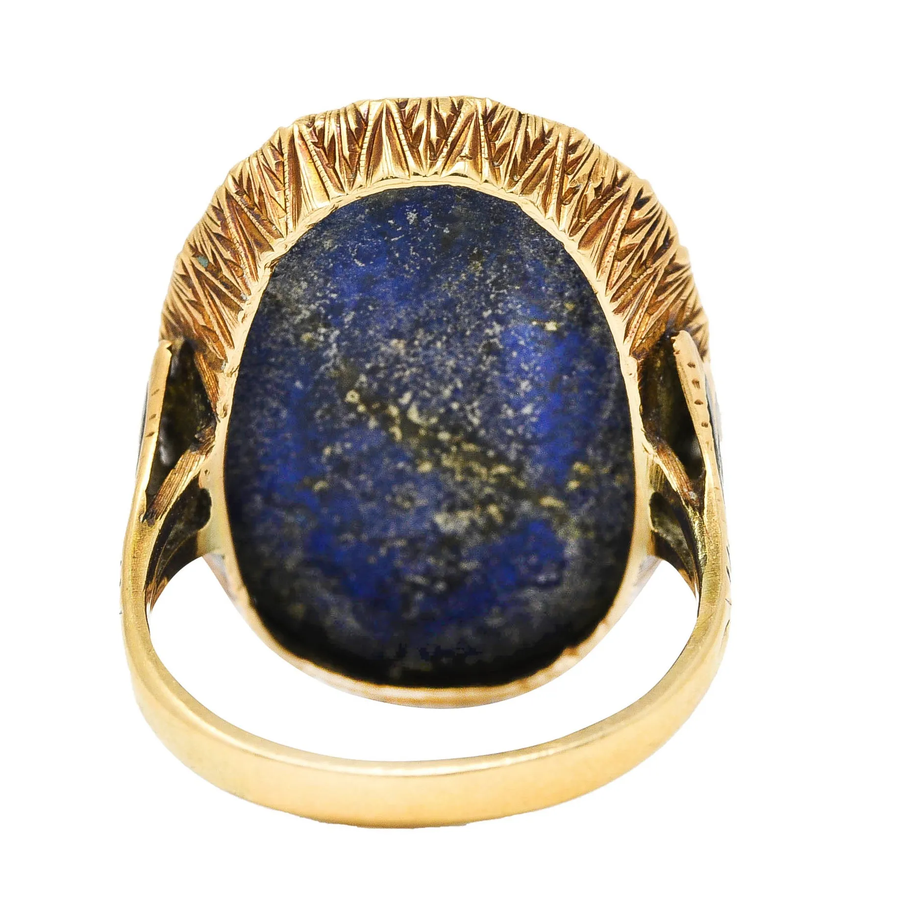 Vintage Etruscan Revival Lapis Lazuli 14 Karat Yellow Gold Scarab Antique Ring