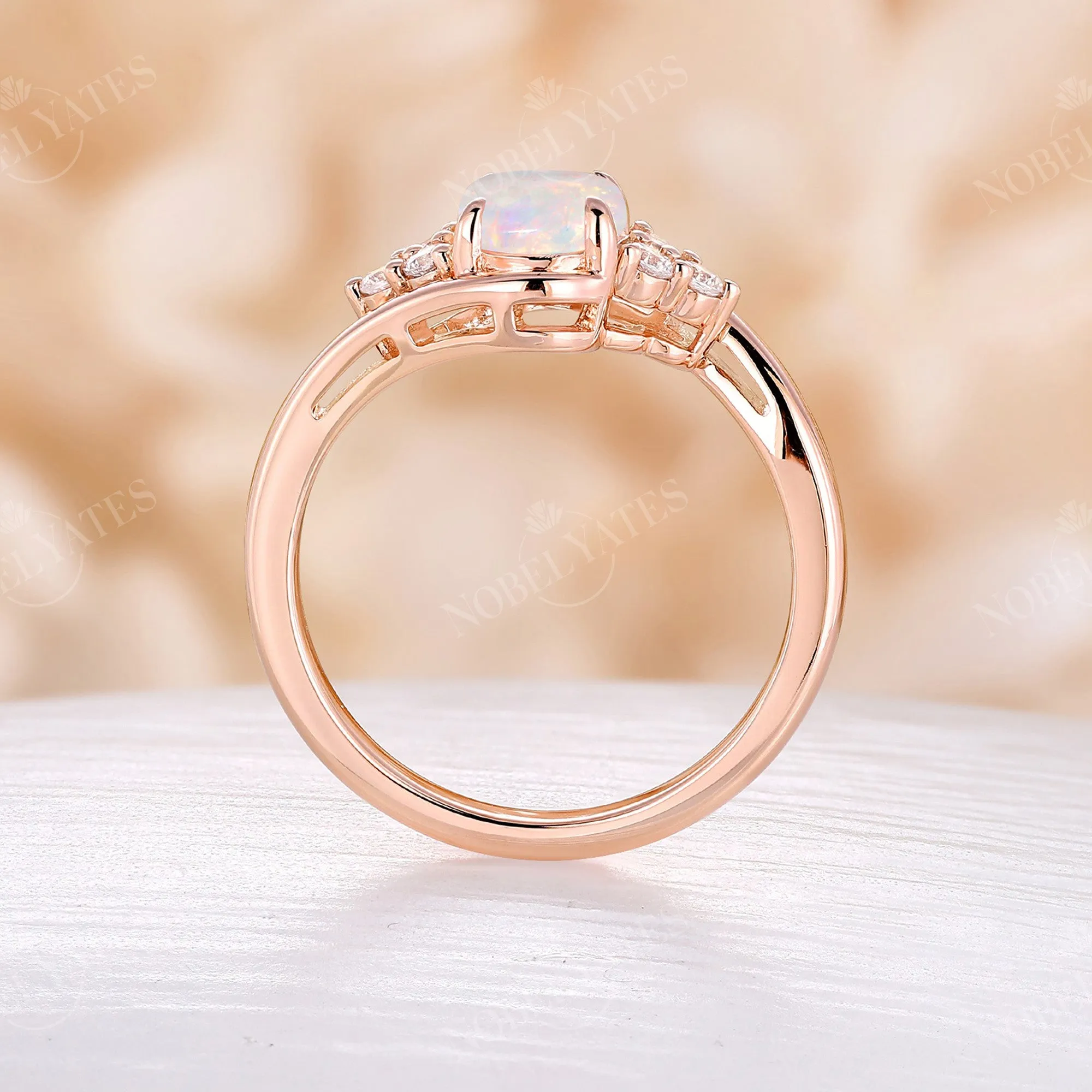 Vintage Oval Opal Bypass Engagement Ring Cluster Rose Gold