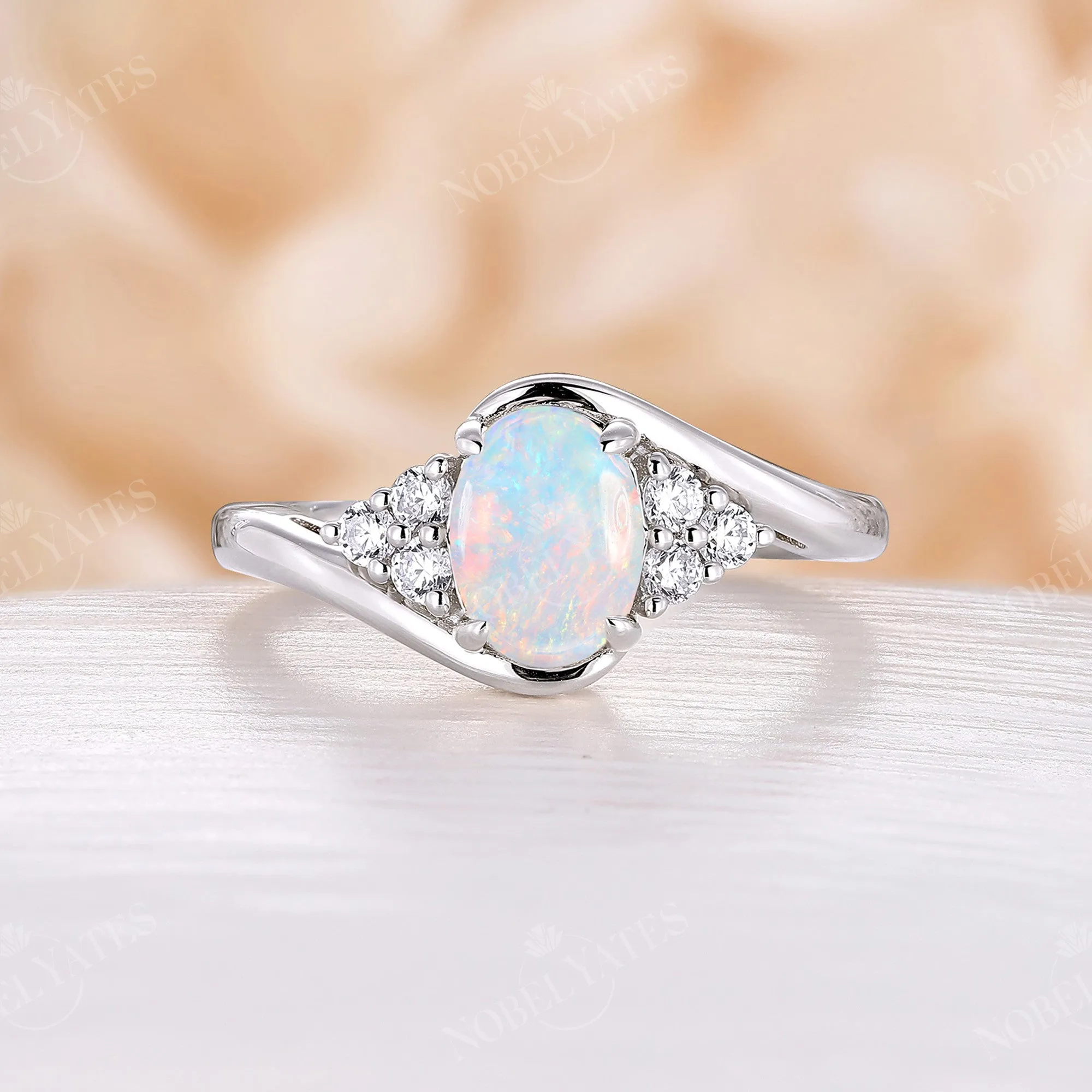 Vintage Oval Opal Bypass Engagement Ring Cluster Rose Gold