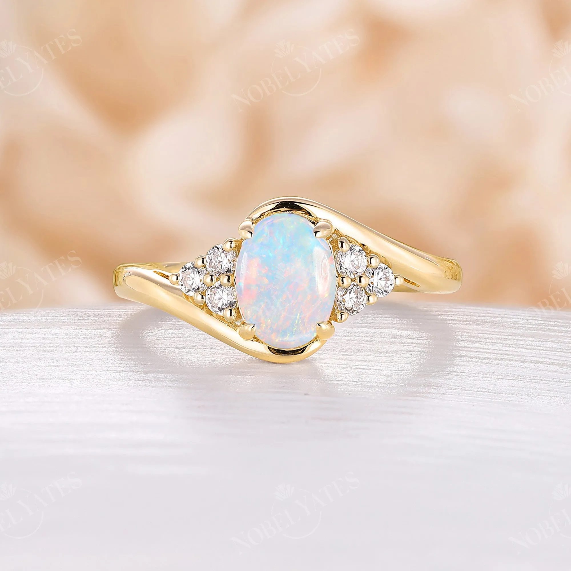 Vintage Oval Opal Bypass Engagement Ring Cluster Rose Gold