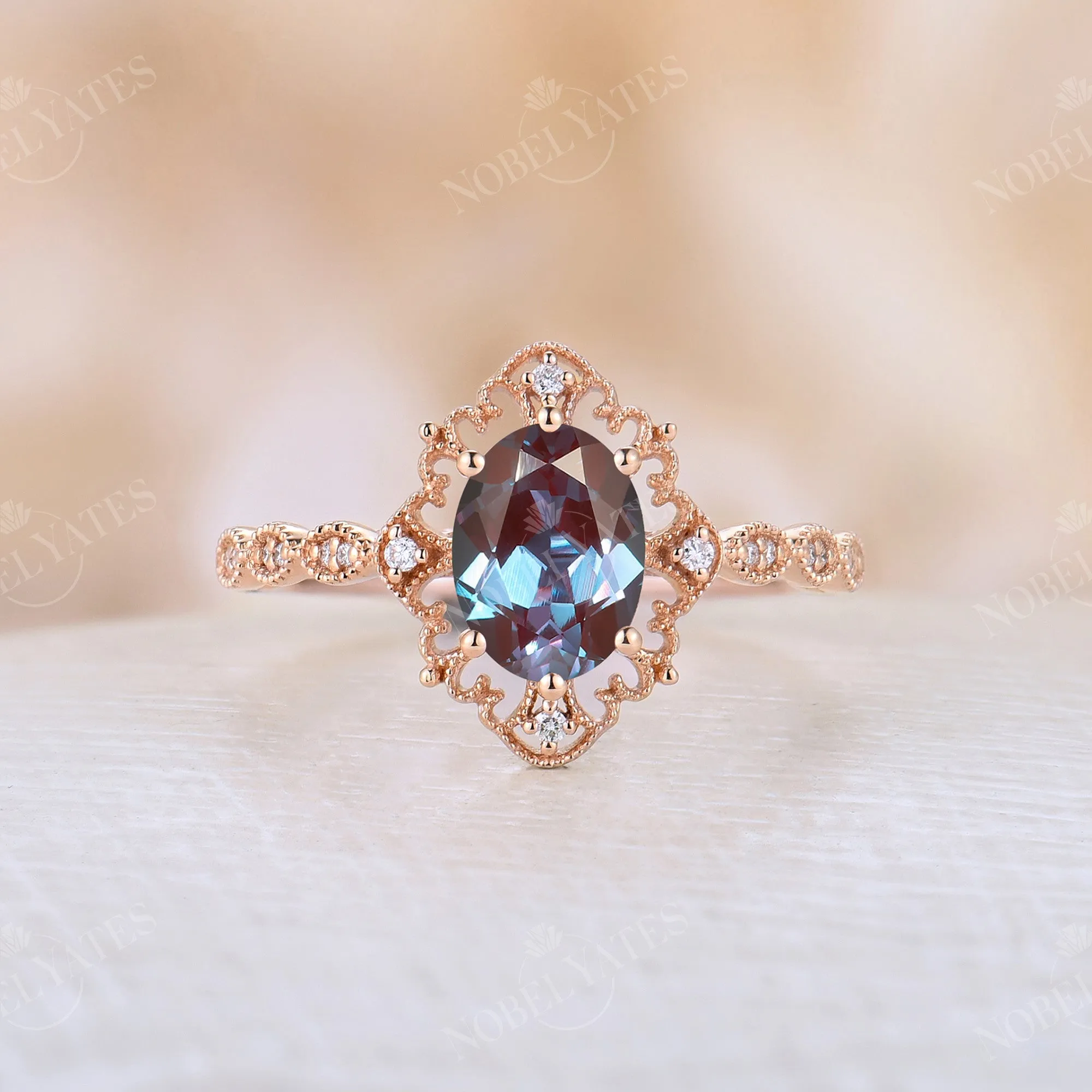 Vintage Oval Opal Milgrain Engagement Ring Yellow Gold