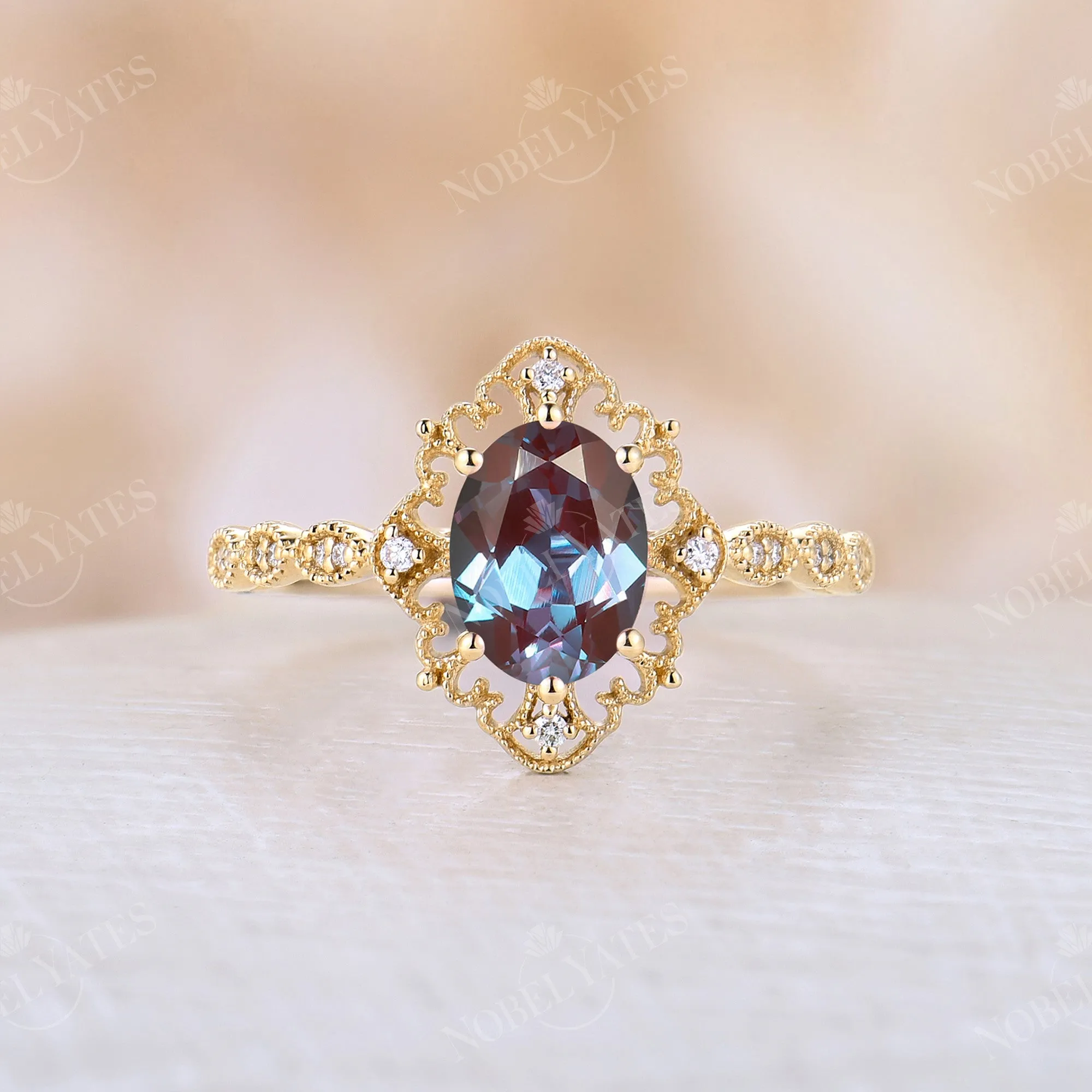 Vintage Oval Opal Milgrain Engagement Ring Yellow Gold