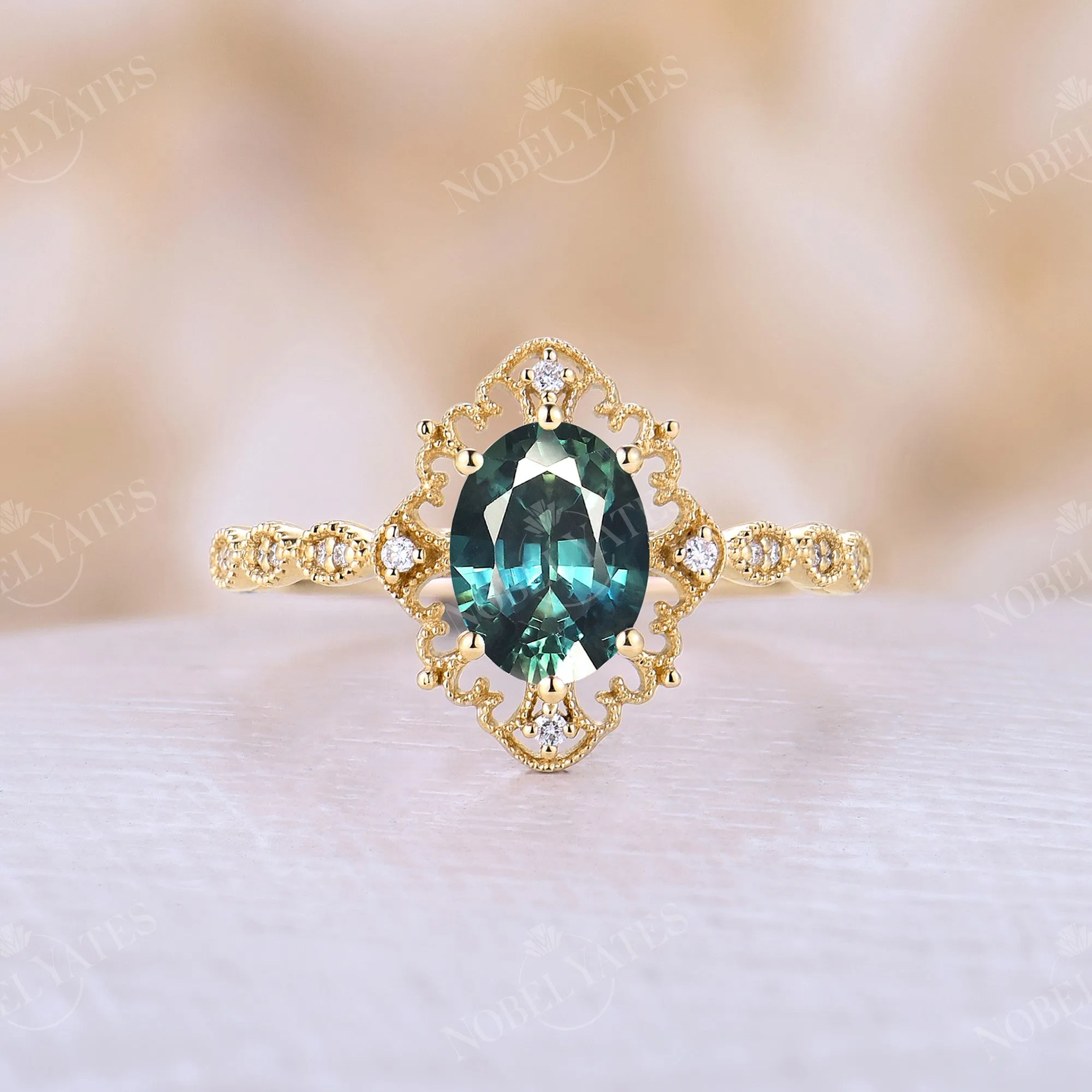 Vintage Oval Opal Milgrain Engagement Ring Yellow Gold