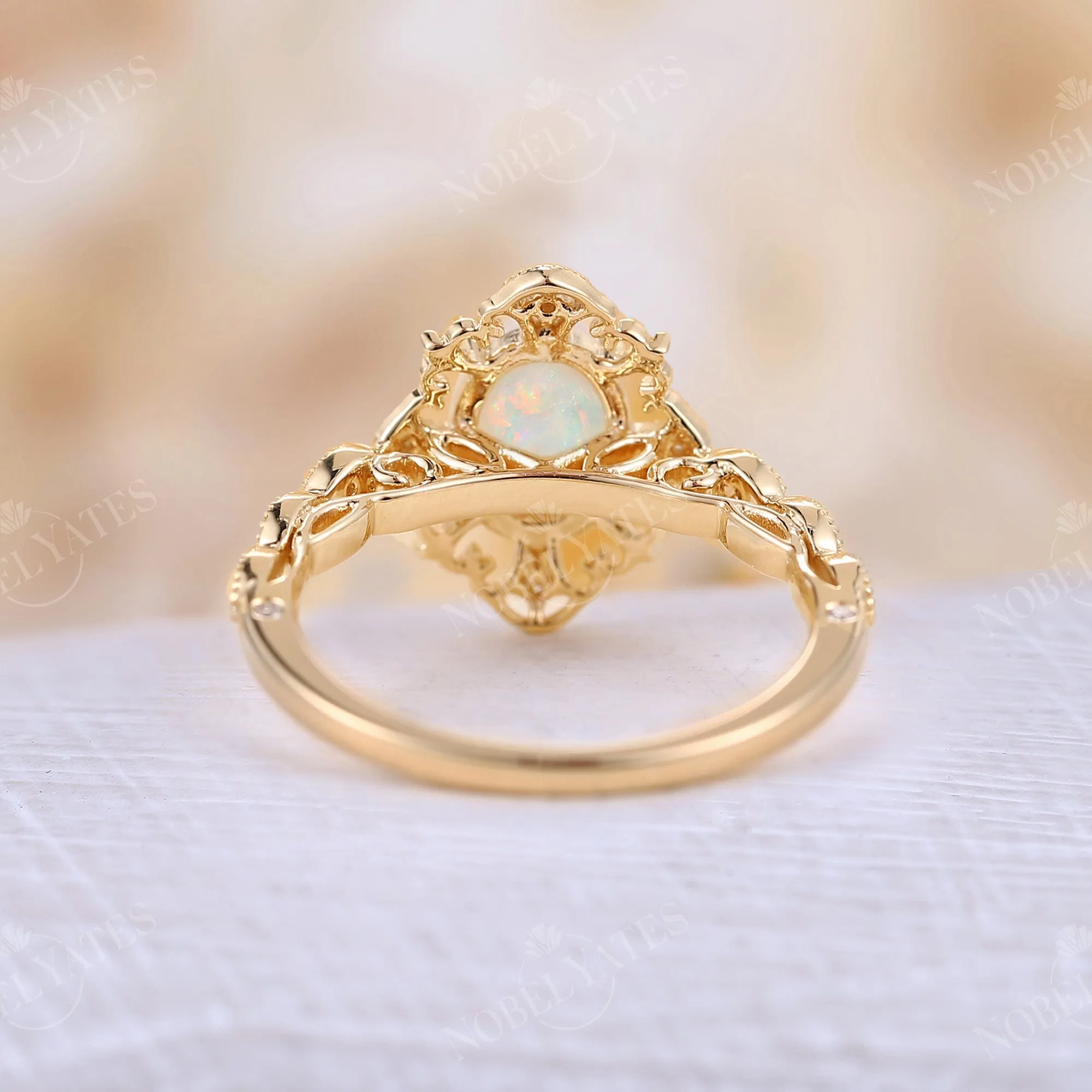 Vintage Oval Opal Milgrain Engagement Ring Yellow Gold