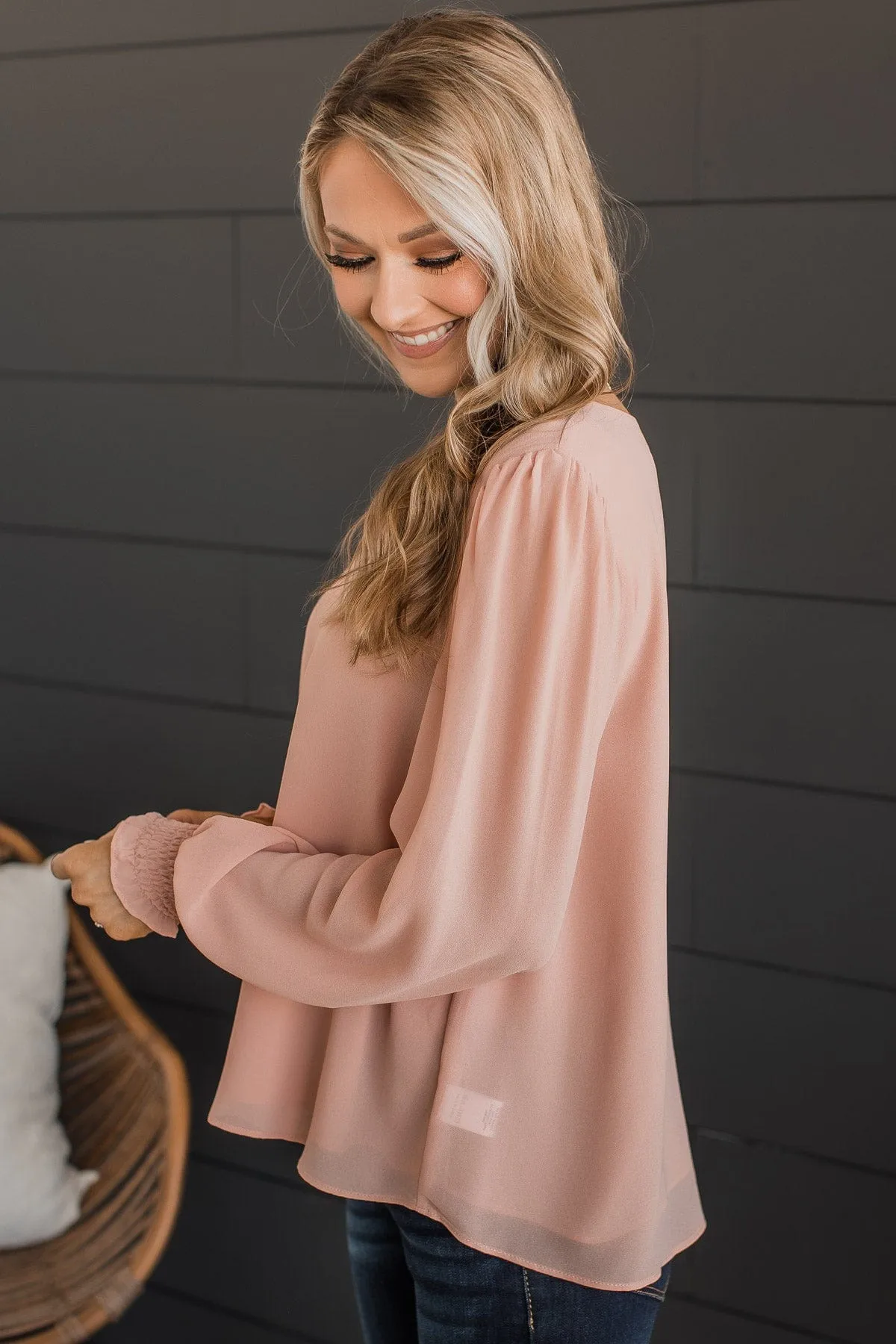 Where We Started Long Sleeve Blouse- Light Peach