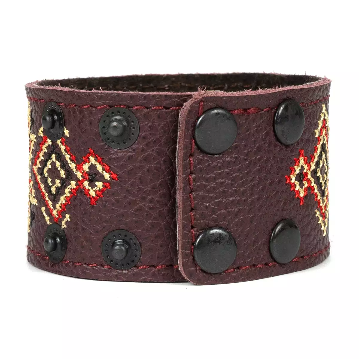 Wide Leather Bracelet “Vyshyvanka”