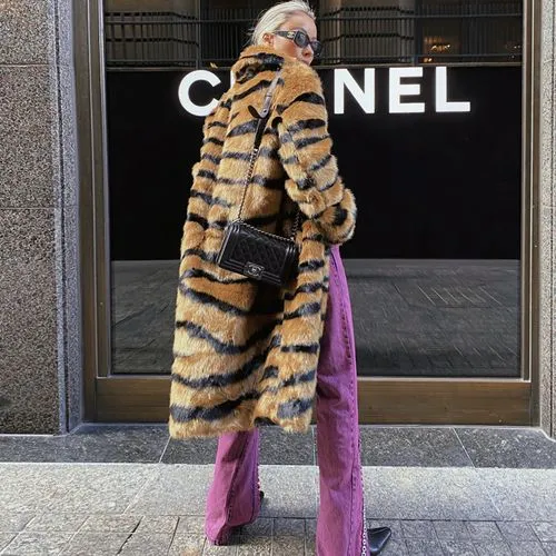 Women's Fashion Leopard Coat Faux Fur Coat