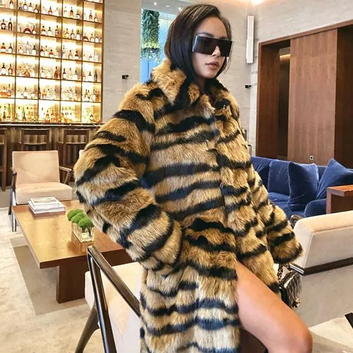 Women's Fashion Leopard Coat Faux Fur Coat