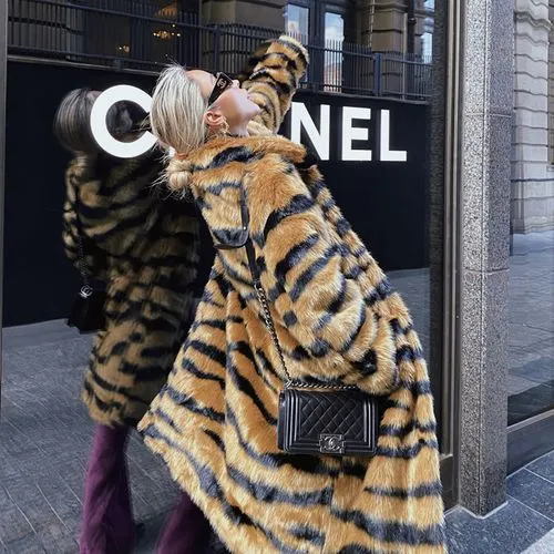 Women's Fashion Leopard Coat Faux Fur Coat