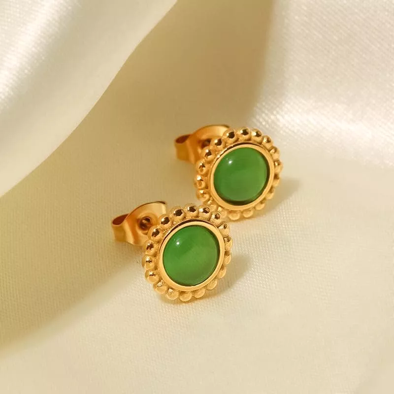 Women's Green Opal Stud Earrings