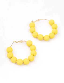 Yellow Rubber Coated Ball Hoop Earrings