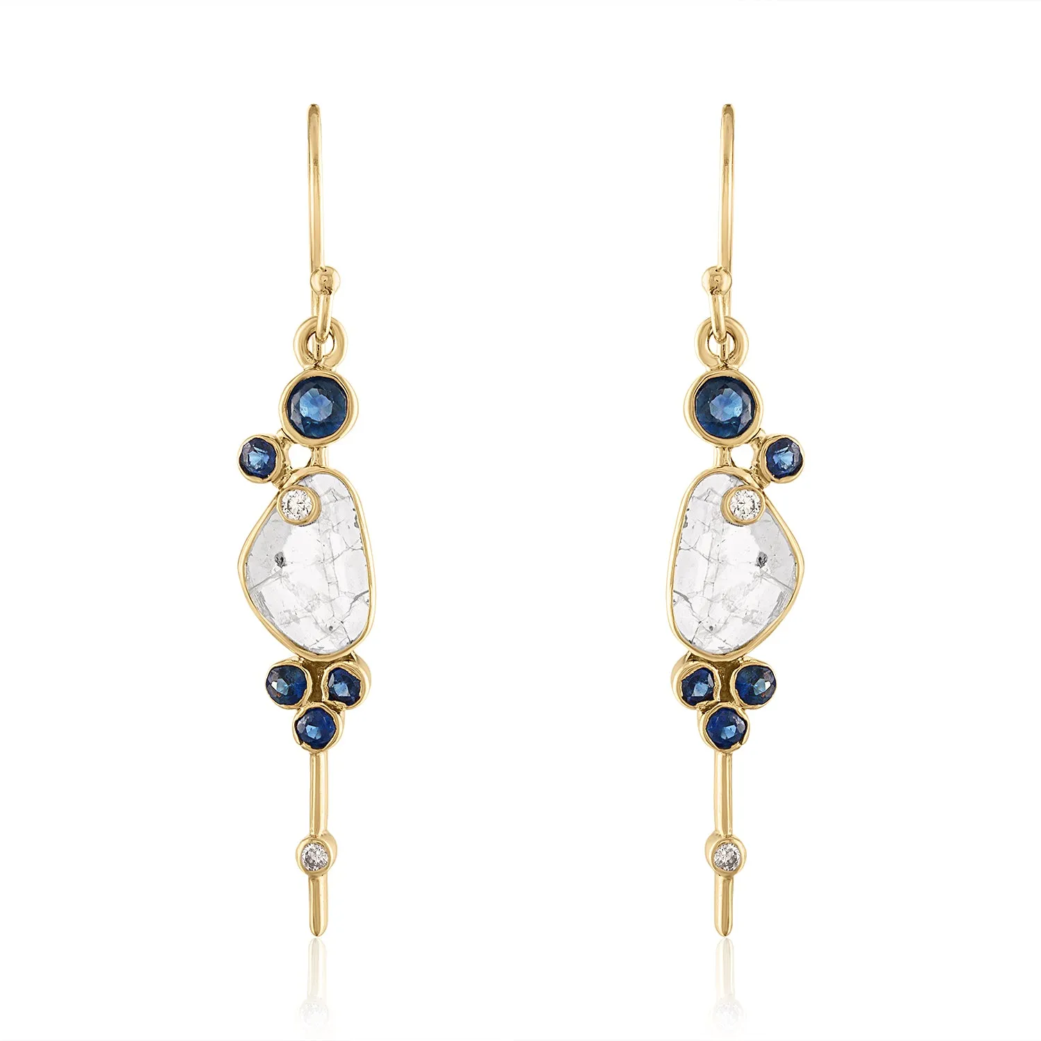 ZENA PETITE LINEAR DIAMOND SLICE EARRINGS WITH SAPPHIRES