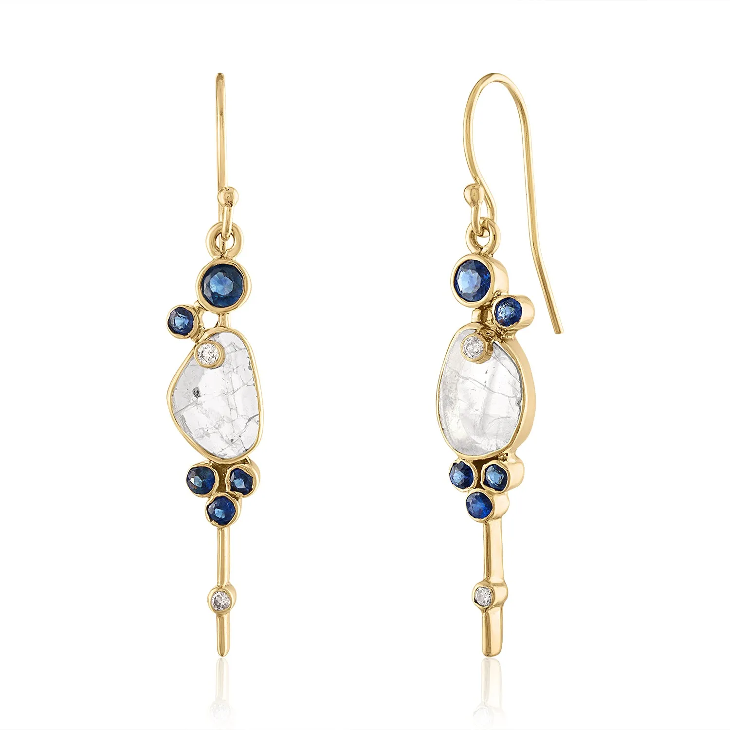 ZENA PETITE LINEAR DIAMOND SLICE EARRINGS WITH SAPPHIRES