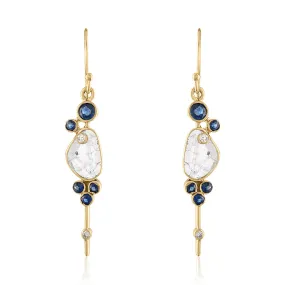 ZENA PETITE LINEAR DIAMOND SLICE EARRINGS WITH SAPPHIRES